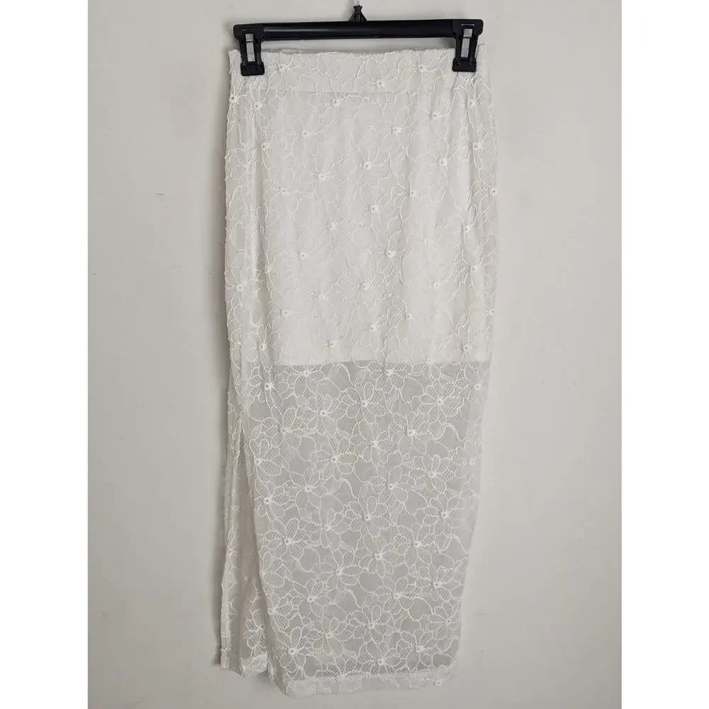 Y2k Embroidered Lace Coquette Pull-on Skirt Midi Size OO